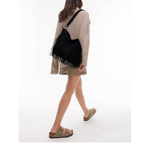 Image of Fringe Hobo Bags for Women - Vintage Suede Tassel Hippie Crossbody Bag Western Purse Cowgirl Purses Tassel Shoulder Bag