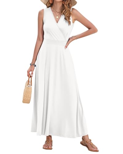 Image of AUSELILY Womens Maxi Dress Summer Sleeveless Wrap Long Dresses with Pockets | V-Neck Wrap Sleeveless Sundress, fits formal, casual, beach, vacation & daily wear