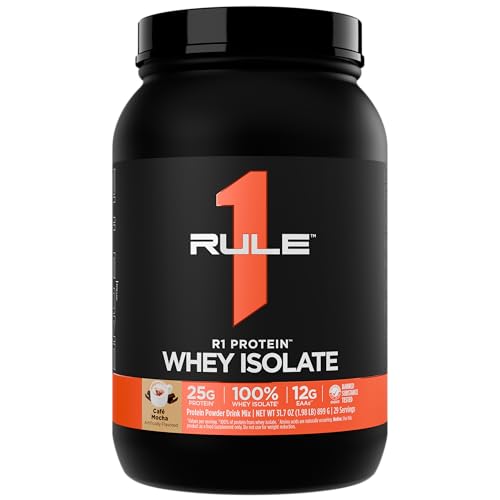 Rule 1 R1 Protein Whey Isolate - with 25g Protein & 6g BCAA Exclusively from Isolated & Hydrolyzed Sources for Workout Recovery (2 Pounds*, Café Mocha)
