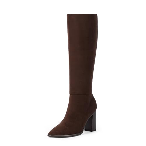 Knee High Boots Women Pointed Toe Chunky Heel Fall Tall Boots Side Zipper Faux Leather Long Boots for Women