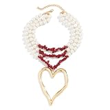 TABOJS Collar con Colgante de Anillo de corazón Grande Punk para Mujer, Cuentas de Piedra Natural, Gargantilla de Hilo de Perlas de imitación, joyería, Regalos de Fiesta