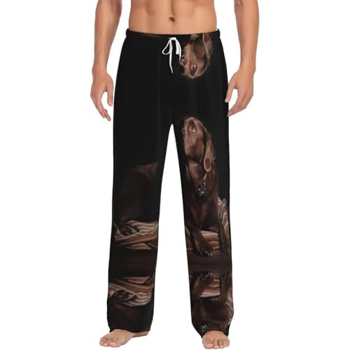 Pantalon de pyjama en flanelle motif labrador marron homme avec poches et taille élastique