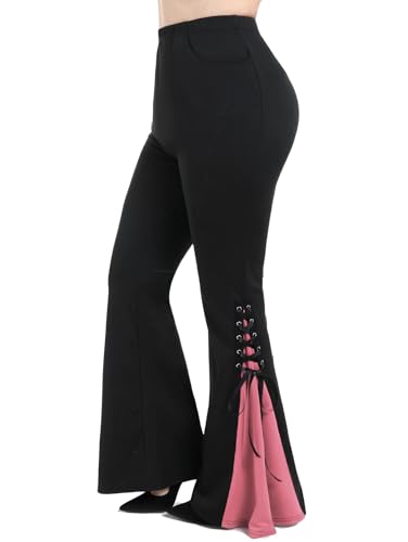 ROSE GAL Damen-Hose, Übergröße, Gothic, Schnürung, zweifarbig, Godet-Saum, Schlaghose, Rot_2, 4X