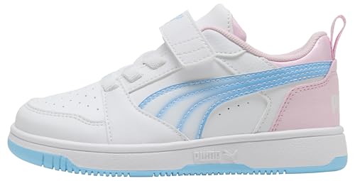 Baskets Puma Rebound V6 Lo pour la cour de récréation en blanc bleu et rose brillant