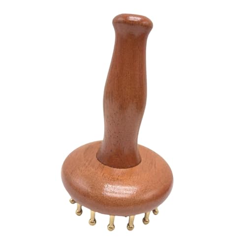 Teruyol Cepillo Masajeador Portátil con Cabezal de Cobre Cepillo de Madera para Presión de Meridianos Brocha de 29 Dientes Herramienta Manual para Masaje