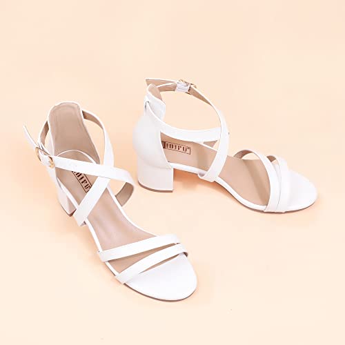 Image of IDIFU Women's Block Low Chunky Heel Strappy Sandals Open Toe Ankle Strap Dress Wedding Evening Shoe for Women Bridal