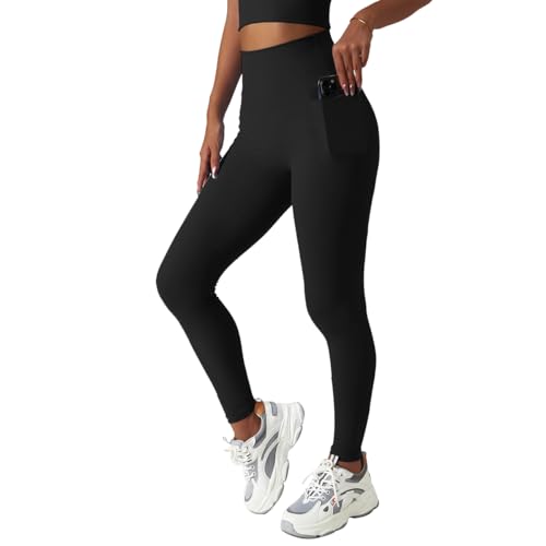 JUNMAO Workout Leggings for Women Yoga Pants with Pockets High Waisted Gym Activewear Buttery Soft Athletic Tights Black
