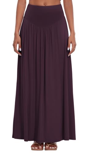 Women's Casual V Elastic Waistband Swing Lounge Skirt Ankle Length Maxi Long Skirts