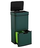 Muy fácil de usar: el compartimento grande tiene un anillo interior. Esto mantiene la bolsa de basura en su lugar en todo momento. Hay dos cajas interiores en el compartimiento inferior. Las pequeñas bolsas de basura se pueden utilizar en estas cajas internas. Esta papelera es adecuada para bolsas de basura de 60 y 15 litros.