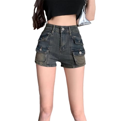 Fini les jeans rigides avec ce mini short cargo extensible taille basse en denim gris L