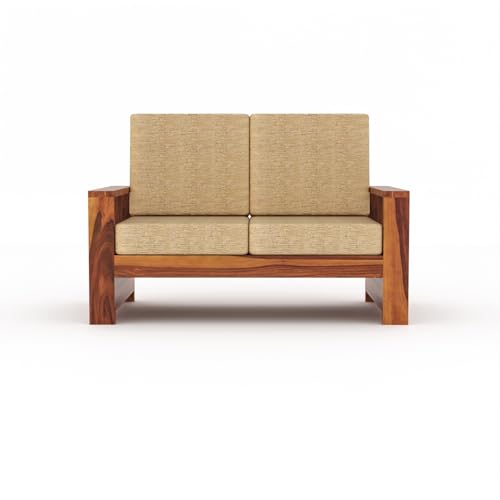 Image of Sheesham Wooden 4 Seater Sofa for Living Room | Rosewood 4 Seater Cushion Sofa with Side Rack | Solid Wood Sofa Set for Lounge (2+2,Honey)