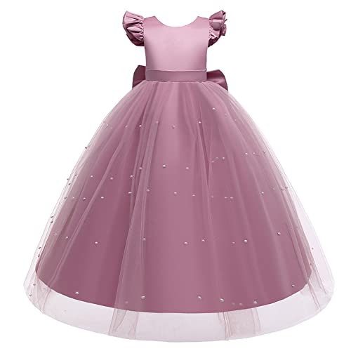 Robe de bal unie rose haut de gamme pour demoiselle d'honneur de 4 à 5 ans