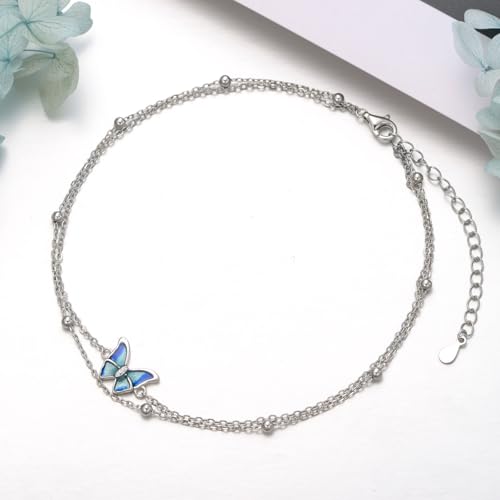 Image of Nature Style Bracelet for Women Charm Link Bracelet Adjustable Pineapple /Dragonfly /Butterfly /Daisy /Highland Cow Anklet Bracelet 925 Sterling Silver Anniversary Jewelry Birthday Gifts