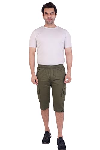 Image of Men Cotton Regular Fit Solid Knee Length Short | 2 Zipper Pocket | 4 Button Pockets | Versatile Half Pants for Everyday -