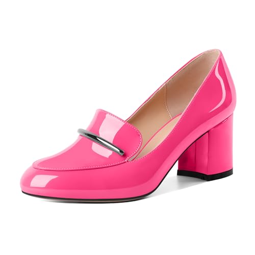 Image of Eldof Women's Pumps Block Heel Round Toe Slip On Chunky Loafer Heel Dress Shoes Pumps for Women 2.5 Inches