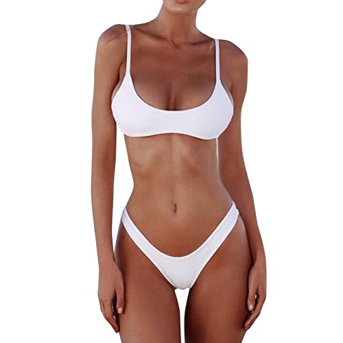 Bikini Mujer Braga Alta Trajes De BañO 2 Piezas Traje de baño Bikini Set -Up Mujeres Vendaje Traje brasileño Bikinis Set BañAdor Premama Sin Tirantes Mujer (White, XXL)