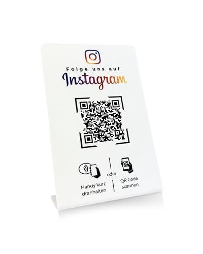 Aufsteller/Schild für Instagram mit QR-Code und NFC (16,5 x 10,5cm) - weiß