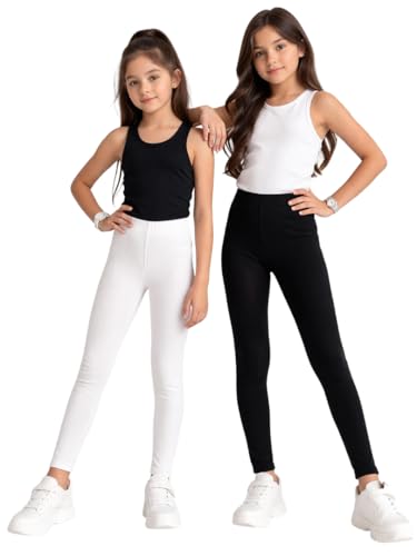 Image of BODYCARE Girl's Skinny Fit Girls Leggings Pack of 2- Soft Stretch Lycra Full Length Pants for Kids - School Casual Dance Gym Everyday Wear