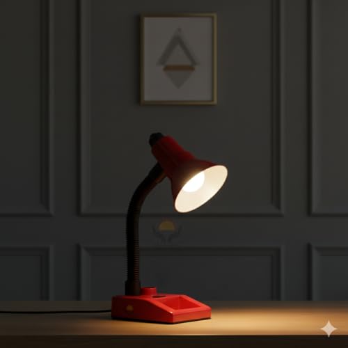 Image of Flexible Red Desk Lamp with Adjustable Neck - Study & Reading Light| B22 Holder| Including 5W Bulb| Pack of 1