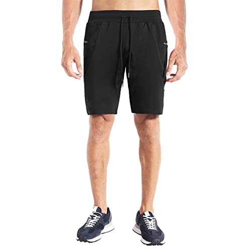 BROKIG Men's Sidelock Gym Workout Running Sport Shorts with Zipper Pockets3