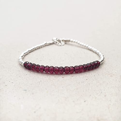 Garnet Bracelet For Women In Sterling Silver Beads January Birthstone Jewelry Crystal Healing Gemstone For Her Gift Ideas #TOP3