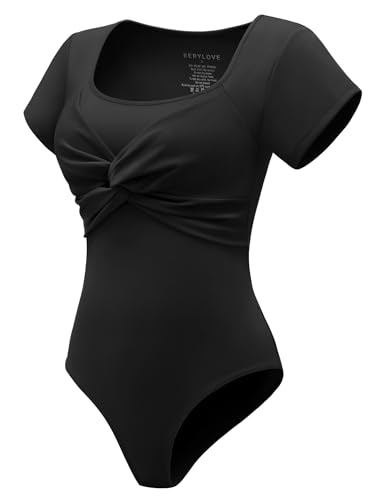 Berylove Shapewear Für Damen Bodysuit Body Basic Tshirt y2k Freizeit Arbeit Sport BLBS002 Black L