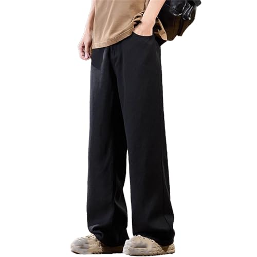 Men's Vintage Loose Casual Straight Wide Leg Jeans Fashion Solid Color High Waist Jeans