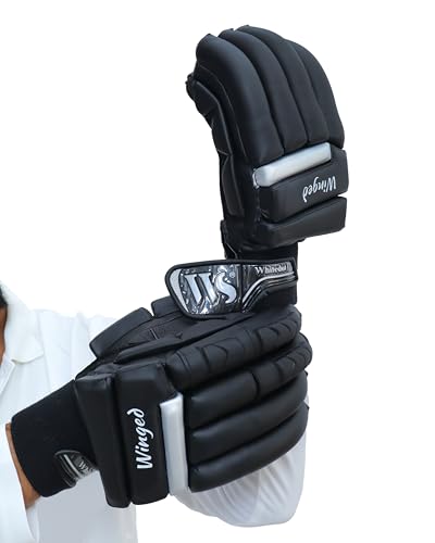Image of WHITEDOT Sports Winged Cricket Batting Gloves||Suitable for Mens|Adult|Large Right Hand||Black, Leather