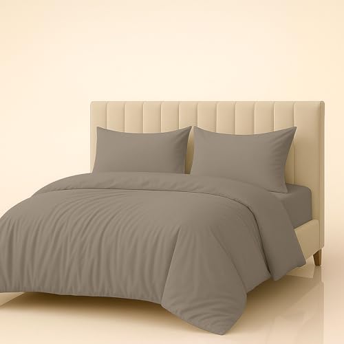 Meteorwi Home - Funda Nordica Cama 150 Microfibra Cepillada Suave – Juego de 4 Piezas con Funda de Edredon 220x240cm, Sabana Bajera 150x200cm, 2 Fundas de Almohada 45x70cm (Caqui, Cama 150cm)