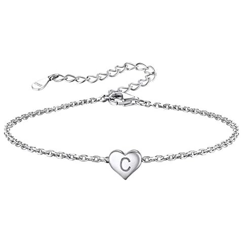 Silvora Initial C Bracelet Women Sterling Silver Personalized Letter Chic Silver Heart Bracelets Cover