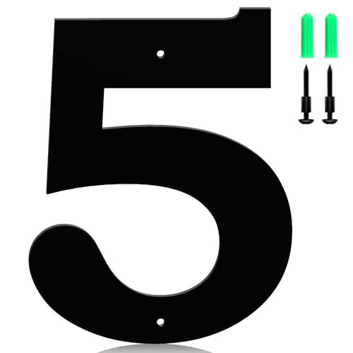 5 Inch Floating Metal House Numbers and Metal letters, Black Modern Door Number and Address letter, for Home Office Street Apartment Outside(5)
