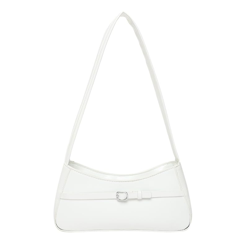 Women Vintage Shoulder Bag PU Leather Solid Color Female Commute Bag (White)
