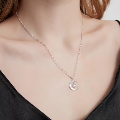 Silver Moon and Sun Necklace for Women, Moon Opal Pendant Necklace Dainty Trendy Celtic Necklace Jewelry Gift2