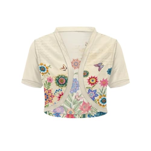 Image of Womens Short Sleeve Cardigans Lightweight Summer Cardigan Trendy Bolero Shrug Cute Floral Cardigan Sheer Bolero