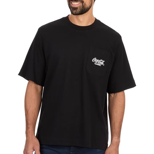 Coca-Cola Nostalgia Boxy Pocket T-Shirt for Men - Official Licensed Classic Retro Heritage Graphic Crewneck Tee