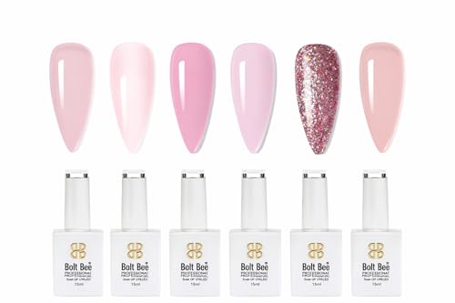 Image of Bolt Bee Gel Polish Kit Gel Polish Set,6 Colors Light Soft Sakura White Nude Spring Soak Off Nail Art Design Manicure Kit at Home (16)