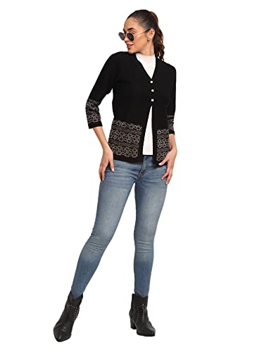 Image of Global Republic Embroidered Knit Regular Fit V-Neck Full Sleeves Cardigan for Women