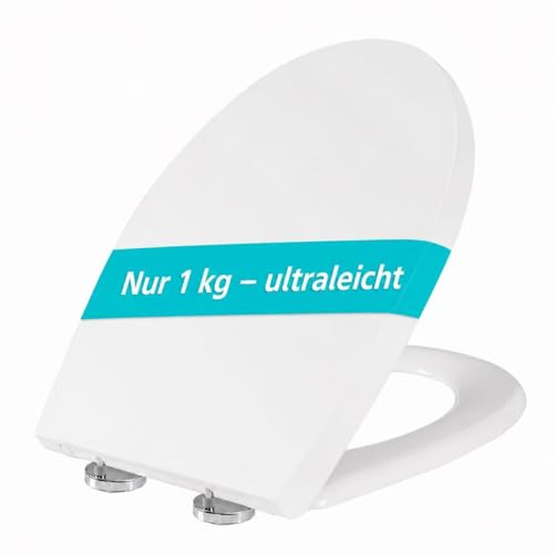 JONIQ Toilettendeckel mit Absenkautomatik WC Sitz Quick Release Funktion und Softclose Einfache Montage Abnehmbar Leichter Klodeckel aus PP Toilettensitz bis 150kg belastbar Form O 44.6×37.2cm 1kg