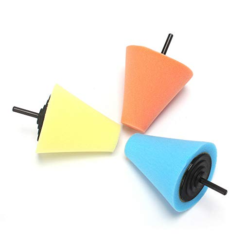 3 Pcs Drill Buffing Sponge Pads Polishing Cone 1/4”6mm Metal Polishing Tool for Car Wheel Hub Clean Care (Yellow+blue+orange)