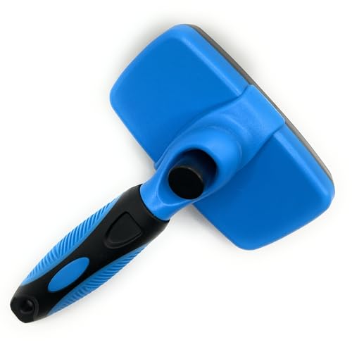 Image of Self-Cleaning Slicker Brush for Dogs & Cats - Deshedding Grooming Tool for Long & Short Hair - Blue
