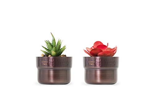COHO Artisan - Juego de 2 macetas Decorativas de Cobre 100% Puro martilladas a Mano turcas, Envejecido