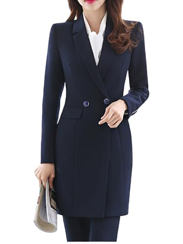 Women's Suit 2 Piece Set Business Office Work Formal Long Blazer Jacket Tuxedos and Pants Outfits