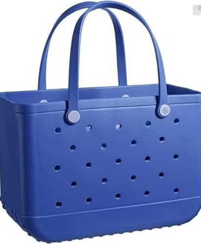 3 Sizes Waterproof Rubber Beach Tote Bag - Large/Medium/Small Waterproof, Sandproof, Washable, Lightweight Travel & Outdoor (deep blue, Large)