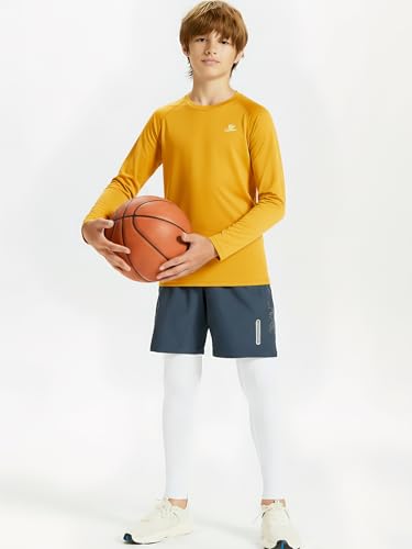 Image of DEVOROPA Youth Boys Compression Shirt Long /Short Sleeve Football Baseball Undershirt Quick Dry Kids Sports Baselayer Crewneck