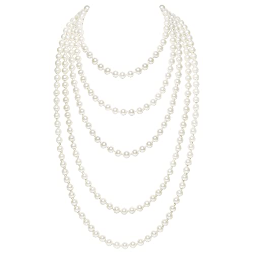 BABEYOND Long Pearl Necklace Faux Pearls Necklace Set Beaded Long Pearls Jewelry 1920s Gatsby Costume Jewelry White