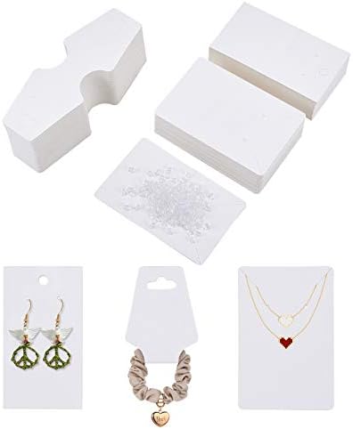 PandaHall 400 pcs Jewellery Display Kit, 100 pcs Paper Necklace Display Cards 100 Earring Packaging Holder Cards 200 pcs Clear Plastic Earring Backs for Earing Jewellery Findings, White