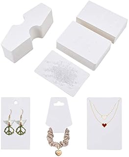 PandaHall 400 pcs Jewellery Display Kit, 100 pcs Paper Necklace Display Cards 100 Earring Packaging Holder Cards 200 pcs Clear Plastic Earring Backs for Earing Jewellery Findings, White
