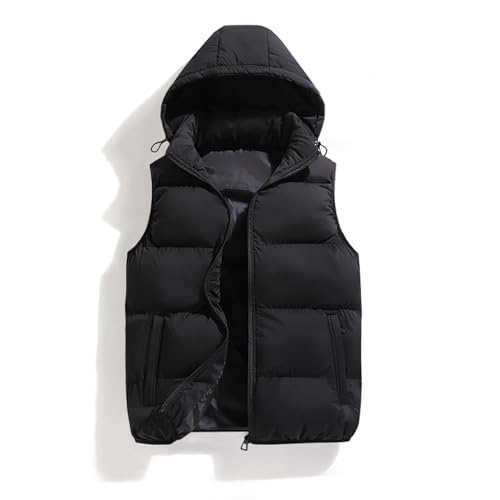 hathne Men's Winter Puffer Vest Sleeveless Warm Zipper Lightweight Jacket Vest with Removable Hood