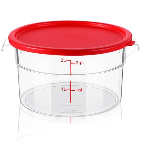 Image of Ziliny 1 Pcs 2 Qt Dough Proofing Container with Lid and Red Scale, Red | Clear Round Food Storage Container, Food Grade Plastic, Easy Viewing Design, Airtight Lid, Dough Fermentation Kitchen Storage