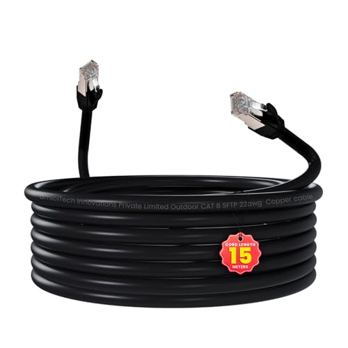 Image of amiciTools Cat8 Ethernet Cable with 22AWG Solid Core 15Meter | 40Gbps Ultra High-Speed LAN Cable, 2000MHz Bandwidth, Gold-Plated RJ45, Shielded Network Cable for Gaming, Routers & Servers